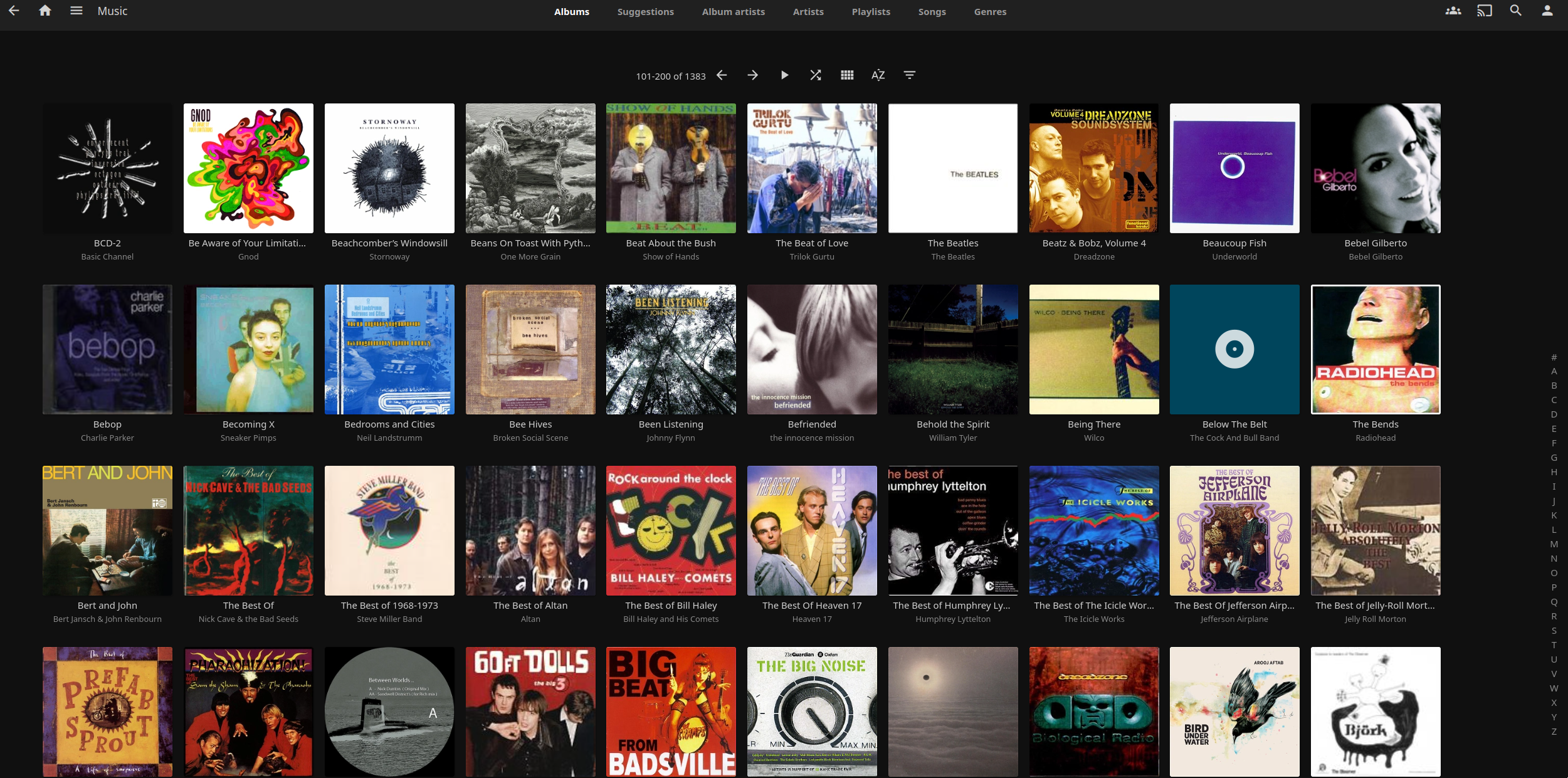 Screenshot showing wall of album covers